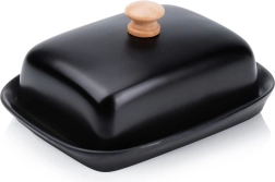 Czarna ceramiczna maselniczka z drewnianym uchwytem Vilde