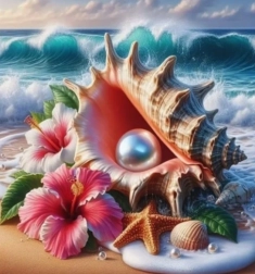 Diamentowe malowanie muszla z perłą 30 × 40 cm
