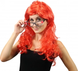 Czerwona długa peruka karnawałowa z grzywką dla dorosłych