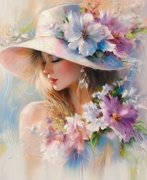 Diamentowe malowanie kobieta z kwiatami 30 × 40 cm