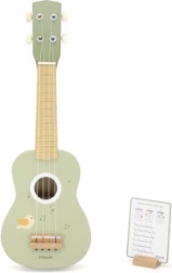 drewniane ukulele dla dzieci ze stojakiem i nutami Happy Birthday – zielone