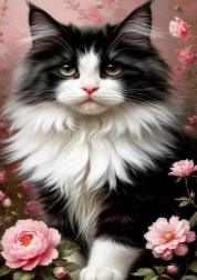 Diamentowa mozaika czarno-biały kot 30 × 40 cm