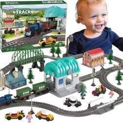 WOOPIE elektryczna kolejka XXL ze stacją i miasteczkiem, 108 elementów