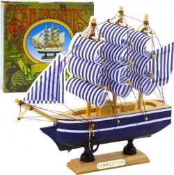 Dekoracyjny model żaglówki biało‑niebieskiej 16x15 cm
