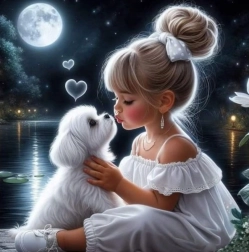 Malowanie diamentowe Dziewczyna z pieskiem 30x40 cm