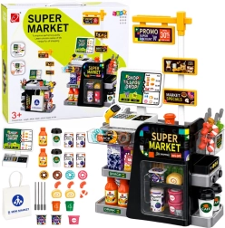 Dziecięcy supermarket z kasą, skanerem i dystrybutorem napojów (65 elementów)