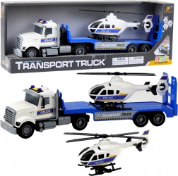 Policyjny ciągnik transportowy z helikopterem ze światłami i dźwiękami