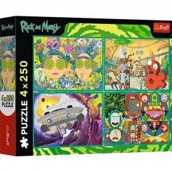 Puzzle 4x250 Zakręcony świat Ricka i Morty'ego od Trefl