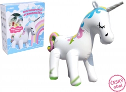 Dmuchańy jednorożec z funkcją zraszania wodą 220 × 160 × 80 cm – opakowanie w języku czeskim
