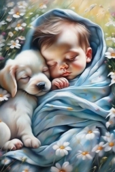 Mozaika diamentowa - Dziecko i szczeniak