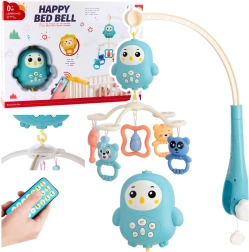 Karuzela muzyczna nad łóżeczko z lampką i grzechotkami – niebieska