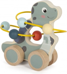 Drewniany dinozaur z koralikowym labiryntem na kółkach