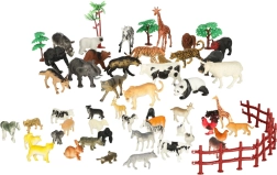Zestaw figurek zwierząt do zoo i na farmę, 59 szt. w pudełku