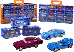 Zestaw metalowych autek w kuferku, 16 sztuk