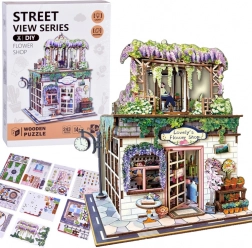 Drewniane puzzle 3D Kwiaciarnia z oświetleniem, 243 elementy
