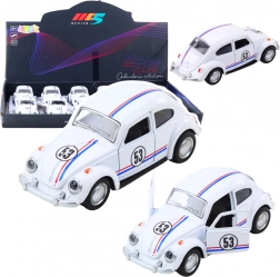 Metalowy klasyczny Garbus 1:32 z napędem pull-back i otwieranymi drzwiami – biały