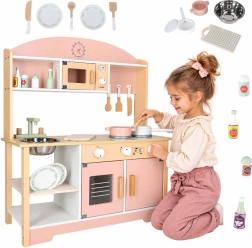 Drewniana kuchnia dla dzieci Modern Classic z akcesoriami, różowa