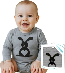 Body niemowlęce z długim rękawem NEW BABY Zwierzątko Króliczek, szare