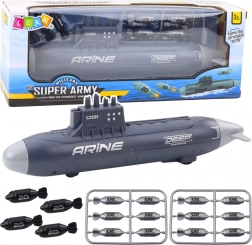 Łódź podwodna z torpedami i napędem ciernym, ciemnoszara, 28 cm