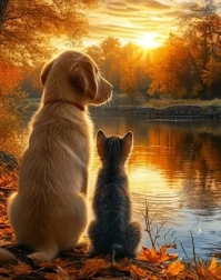 Diamentowe malowanie kociątko z pieskiem 30 × 40 cm