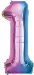 Balon foliowy cyfra 1 tęczowy 85 cm