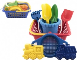Dziecięcy zestaw do piasku z koszykiem, wiaderkiem i foremkami