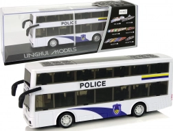 Dwupiętrowy policyjny autobus z napędem typu pull-back, światłami i dźwiękami