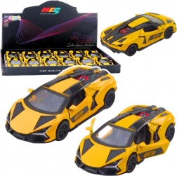 Metalowy samochodzik wyścigowy 1:32 z napędem pull-back i otwieranymi drzwiami – żółty
