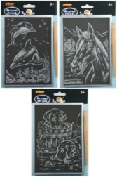 Zeskrobane srebrne obrazki A5, mix motywów, 24 szt. w pudełku