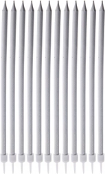 Długie srebrne świeczki na tort 14,5 cm, 12 szt.