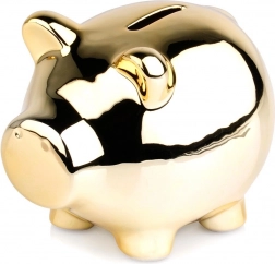 Ceramiczna złota skarbonka w kształcie świnki 11,5 × 9 cm