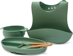 Dziecięcy silikonowy zestaw do karmienia New Baby zielony