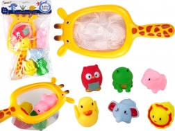 Zestaw kąpielowy z gumowymi zwierzątkami i siatką z żirafą