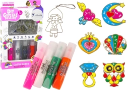 Witrażowe zawieszki do malowania – zestaw 6 szt. z wysychającymi farbami