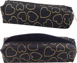 Piórnik czarny ze złotymi serduszkami