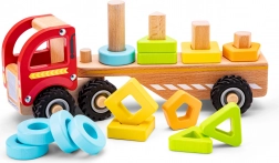 Drewniana sortująca ciężarówka z kolorowymi kształtami