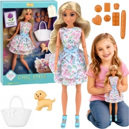 Lalka Anlily z pieskiem i akcesoriami (kwiatowa sukienka)