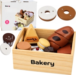 Drewniana mini piekarnia – magnetyczny zestaw pieczywa w drewnianej skrzynce (10 elementów)