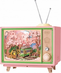 ROKR 3D drewniana pozytywka retro TV – przejazd przez wiśniowy las DIY