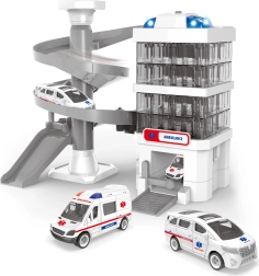 Zestaw do zabawy Ambulans z budynkiem szpitalnym, efektami świetlnymi i dźwiękowymi
