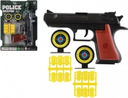 Plastowa pistolka na korki z nabojami i tarczami 17 cm