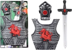 rycerski kostium z zbroją, mieczem i nagolennikiem dla dzieci