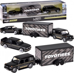 maisto zestaw metalowych modeli 1:64 mercedes-benz g (1988) i bmw m3 e30 z przyczepą