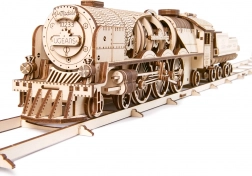 Drewniane mechaniczne puzzle UGEARS V-Express parowa lokomotywa z tendrem