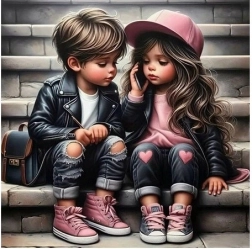 Diagonalna mozaika Dziewczyna i chłopiec na schodach