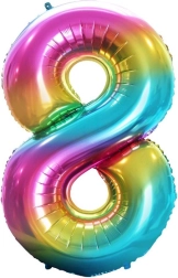 Balon foliowy cyfra 8 tęczowy 85 cm