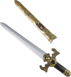 rycerski miecz ze złotą pochwą i efektami dźwiękowymi 55 cm