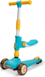Dziecięca hulajnoga z siedziskiem, niebiesko‑żółta, świecące kółka