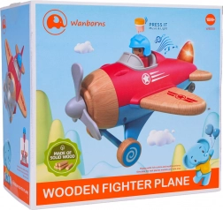 Drewniany czerwony samolot ze światłami i dźwiękami