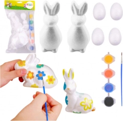 Zestaw do malowania ozdób styropianowych 2 zające i 4 jajka z farbami